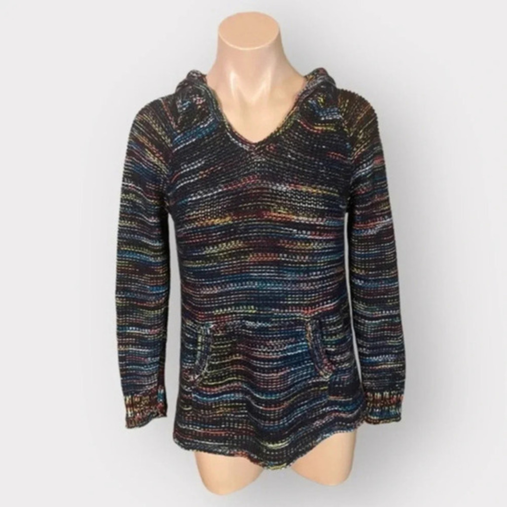 Eddie Bauer Multicolored KNIT Hoodie Sweater S V-Neck Pullover Marled Casual Top